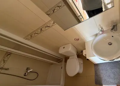 a small bathroom with a toilet and a sink at Villa Rossa in Pissouri