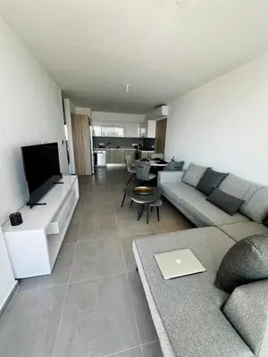 a living room with a couch and a flat screen tv at Modern Designer Home in Larnaka