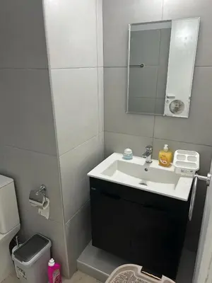 a bathroom with a sink and a mirror at The relaxing apartment in Paralimni