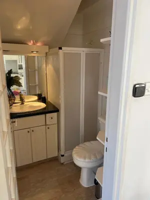 a bathroom with a sink and a toilet at Protaras entire house in Protaras