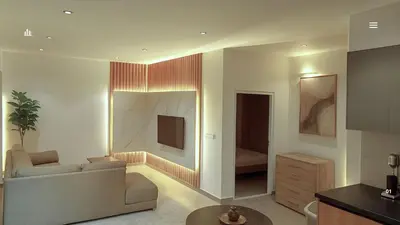 a living room with a couch and a table at Light garden in Limassol