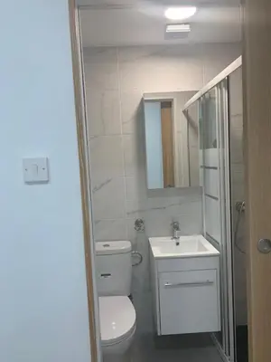 a bathroom with a toilet and a sink and a mirror at Central Nicosia 1BR House in the Walled City in Nicosia