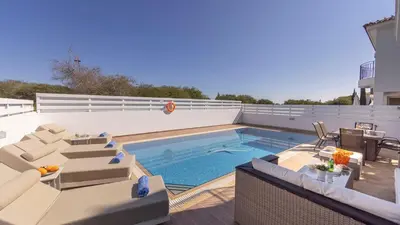 a swimming pool on the roof of a house at EcoHarmony Villa in Paralimni