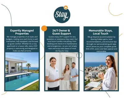 a brochure for a property management company at STAY McKenzie Mile in Larnaka