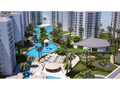 an aerial view of a resort with a swimming pool at Hotel apartment studio in Dherinia
