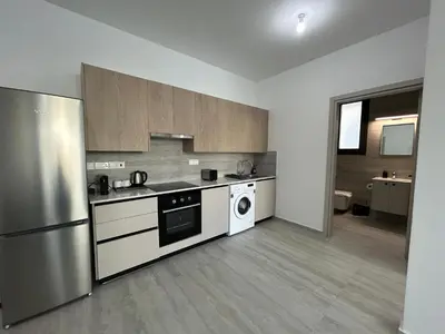 a kitchen with a refrigerator and a washer and dryer at AFRODITI Living in Nicosia