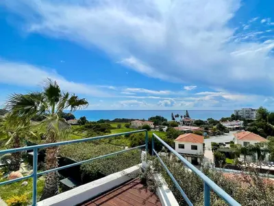 a balcony with a view of the ocean at Stunning villa with breathtaking sea view in Pissouri