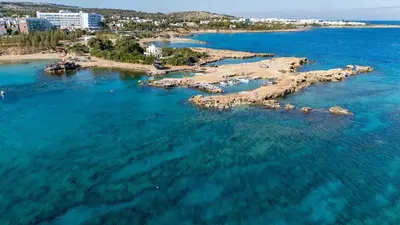 an aerial view of a rocky island in the ocean at Blue Horizon Villa in Protaras