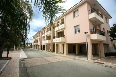 an empty street in front of a building at Modern & Fancy ground floor Studio - Pool & Relax in Tersephanou