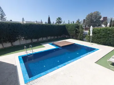 a swimming pool in a yard with at Holiday Home Ayia Napa Satin Villa SVI1 by Interhome in Ayia Napa