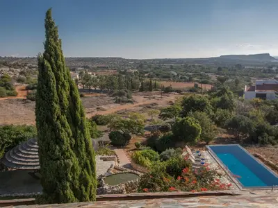 an aerial view of a garden with a large tree at Holiday Home Private Villa mit Panoramablick auf das Meer by Interhome in Protaras