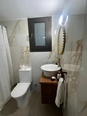 a bathroom with a toilet and a sink and a mirror at Το Αρχοντικόν in Ayvaryara