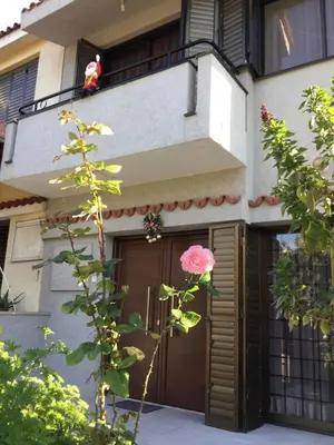 a pink rose sitting on top of a building at Nikola's House in Limassol