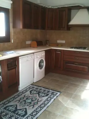 a kitchen with a washer and dryer in it at Galaria House in Moutoullas