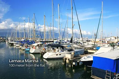a bunch of boats docked in a marina at Paradise Palms Seaview Apartment in Larnaka