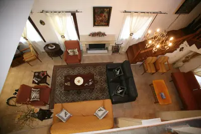 an overhead view of a living room with furniture at Villa Vasa in Vasa Kilaniou