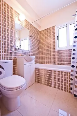 a bathroom with a toilet and a sink and a tub at Villa Agnes in Ayia Napa