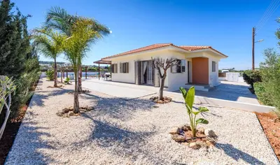 a house with palm trees in front of it at Villa Marizan in Protaras