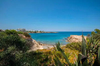 a view of a beach with the ocean in the background at Villa Ricky in Protaras