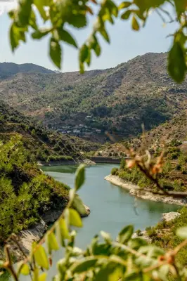 a view of a river with mountains in the background at Farmakas Living in Farmakas