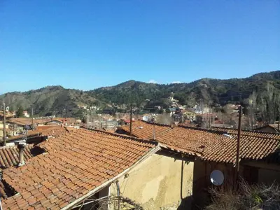 a city with roofs and mountains in the background at Maritsa Lodge in Kakopetria