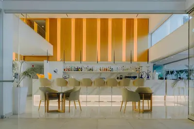 a dining room with a table and chairs at Seasons Hotel (Adults Only) in Ayia Napa