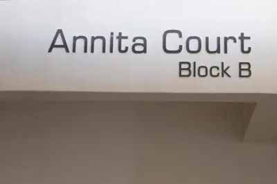 a sign for the amici court block is shown at Annita Court Block B, Apt6 in Ayia Napa