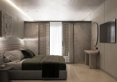 a bedroom with a bed and a window with a television at Sun Palace Protaras Waterpark Resort in Protaras