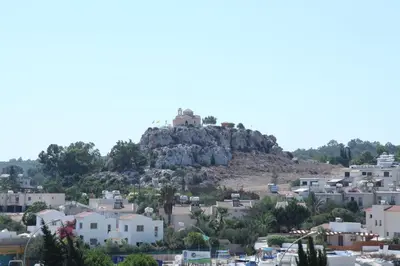 a church on top of a mountain at Mandalena Hotel Apartments in Protaras