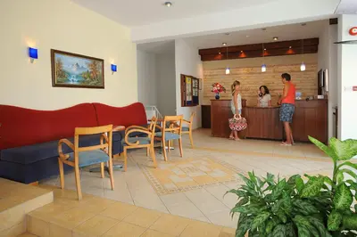 a rendering of a restaurant with people standing at the counter at Petrosana Hotel Apartments in Ayia Napa