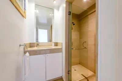 a bathroom with a sink and a shower at Villa Nausica in Protaras