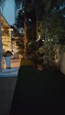 a garden at night with a green lawn at Million flowers in Protaras