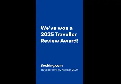 a blue screen with a sign that says weve won a traveller review award at Villa Garmar CTO Approved 4487 in Paralimni
