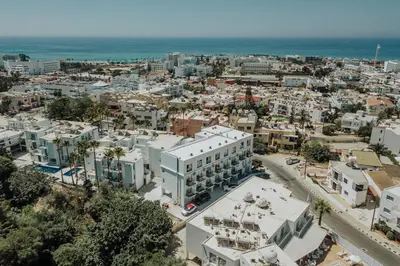 an aerial view of a city with the ocean at River View Boutique Apts in Ayia Napa