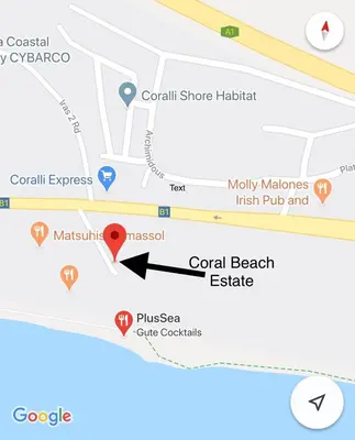 a map of the local beach estate at Modern Seaview Beach Studio Limassol in Limassol