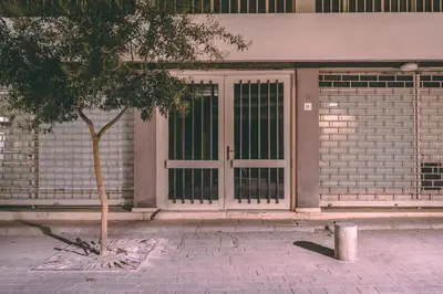 a door with a tree in front of a building at Cozy Flat City Center in Nicosia