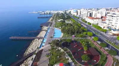 an aerial view of a city next to the water at Delphi Court - large 1 bed -sleeps 4, Near sea/beach - free wifi in Limassol