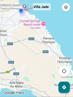 a map of the beach hotel in villa jaza at Villa Jade in Paralimni
