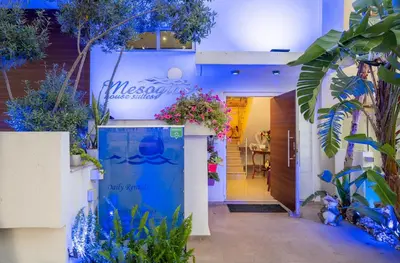 a entrance to a flower shop with plants at Mesogios House Suites in Larnaka