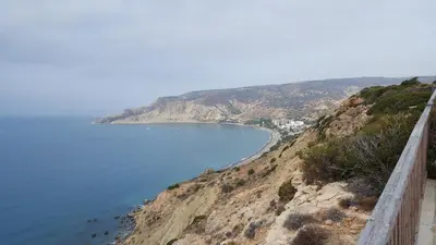 a view of the ocean from a cliff at Swimmers' Paradise in Pissouri