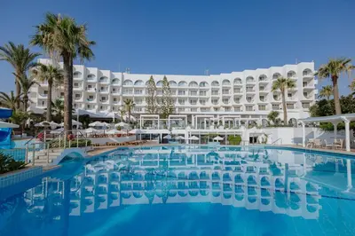 a view of the hotel from the swimming pool at Golden Coast Beach Hotel in Protaras