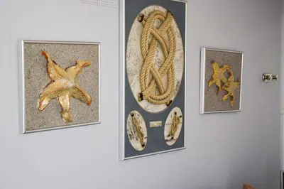 a group of pictures on a wall with a starfish at Yiallos Village C107 in Larnaka