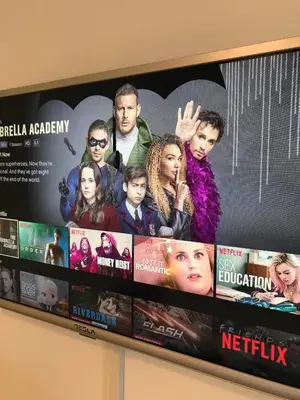 a poster for anetflix movie hanging on a wall at Giannoullas Luxury2Bedroom House in Kalopanagiotis in Kalopanayiotis