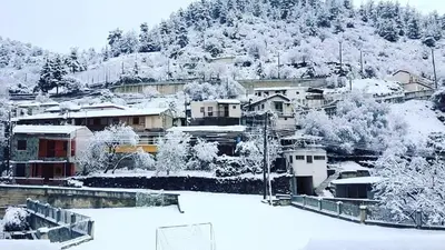 a town covered in snow with houses and trees at Madari Hills Health Retreat in Nicosia