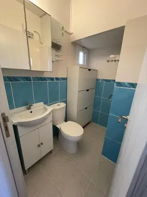 a bathroom with a toilet and a sink at 1bd next to Dasudi in Limassol