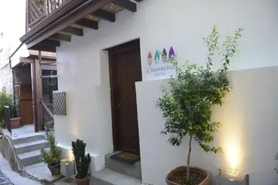 a house with a tree in front of a door at Crambero Suites in Alona