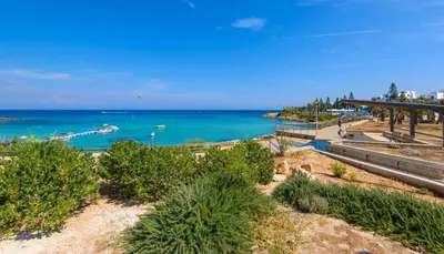 a view of the ocean from the beach at Sofia's Seaview in Protaras