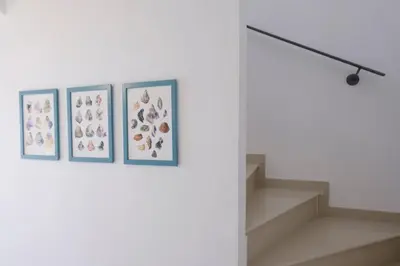 two pictures of animals on a wall next to stairs at Nissini Blanco, 3 bedroom villa with private pool, 5 min to the beach in Ayia Napa