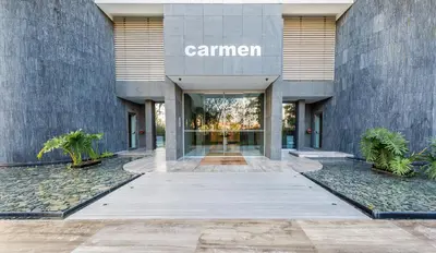 a view of the entrance to a building at Carmencita Studio B14 with pool in Limassol
