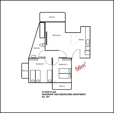 a drawing of a floor plan of a house at Elenapa Holiday Apartments in Ayia Napa